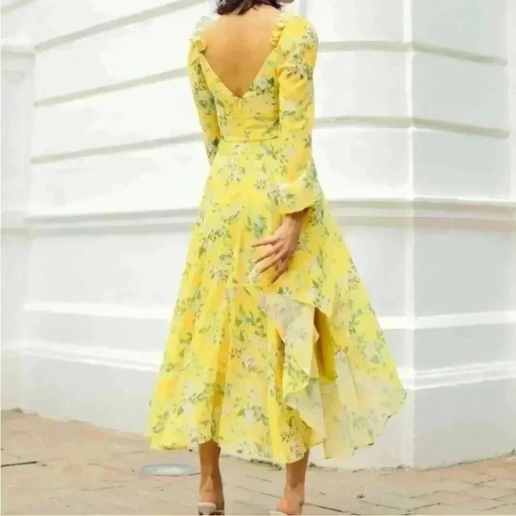 Sau Lee - Georgia Dress - Size 2 Long Sleeve MIDI Yellow - Picture 13 of 14